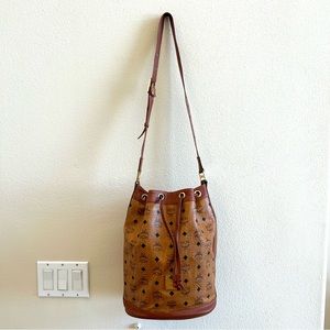 MCM Visetos Crossbody Tote Shoulder Bag Brown OS Vintage Brown Black Brass